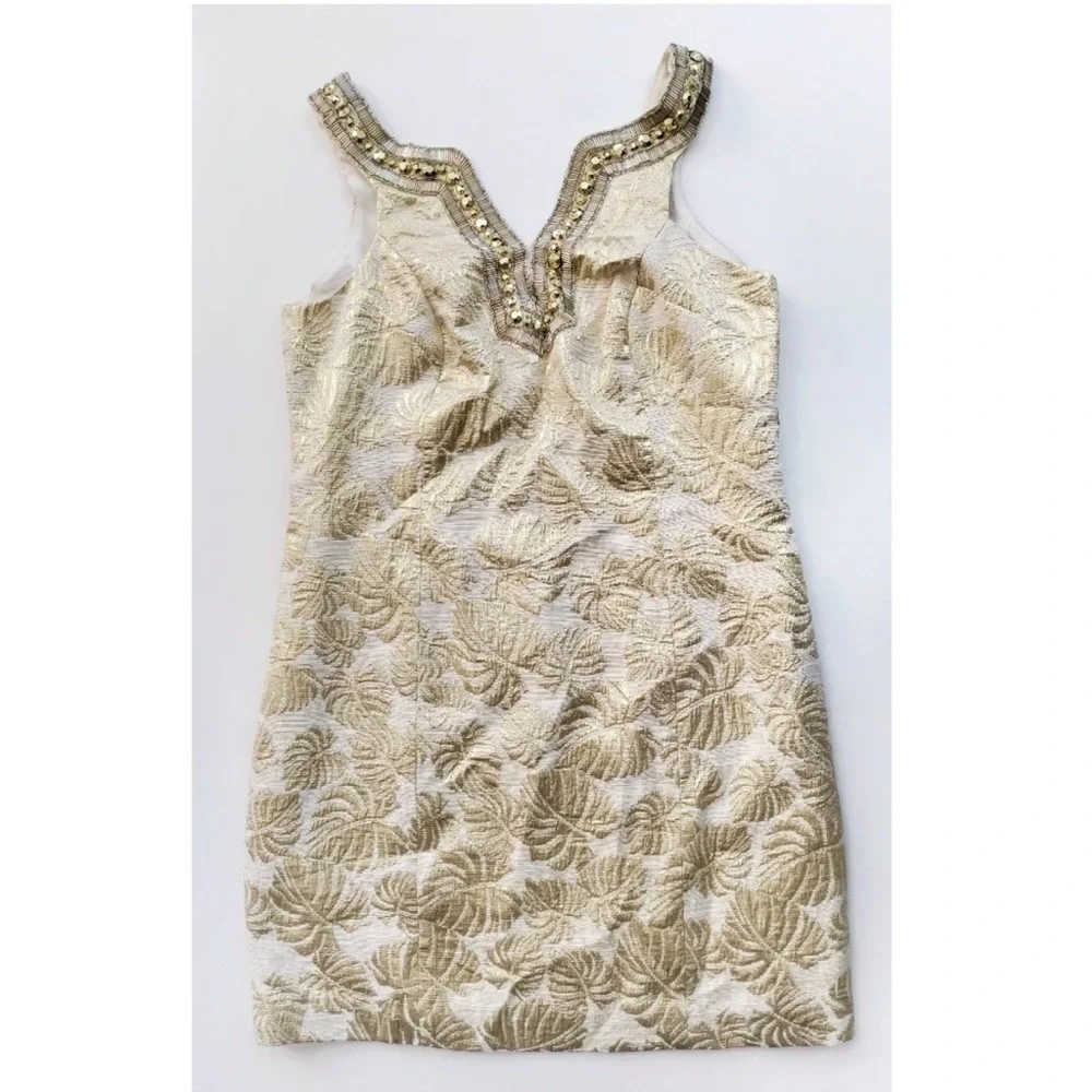 “LILLY PULITZER” Valli Resort Gold Palm Jacquard Shift Dress